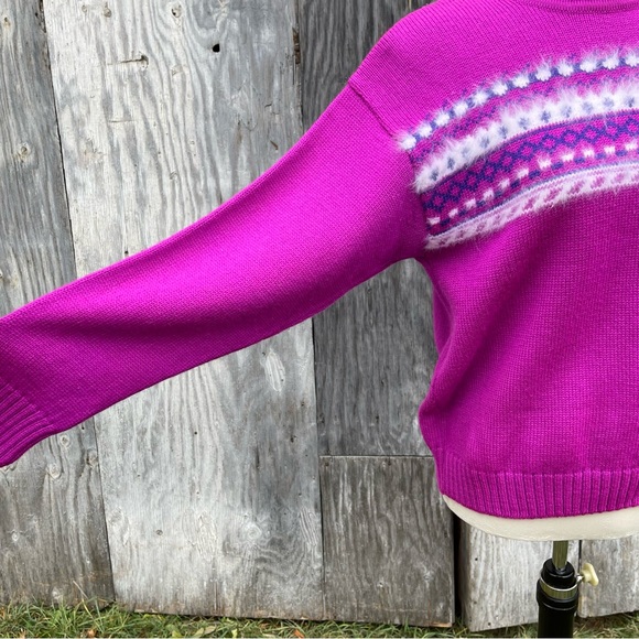 Capello VINTAGE 100% Wool Magenta Fairisle Knit Nordic Sweater - Picture 8 of 16